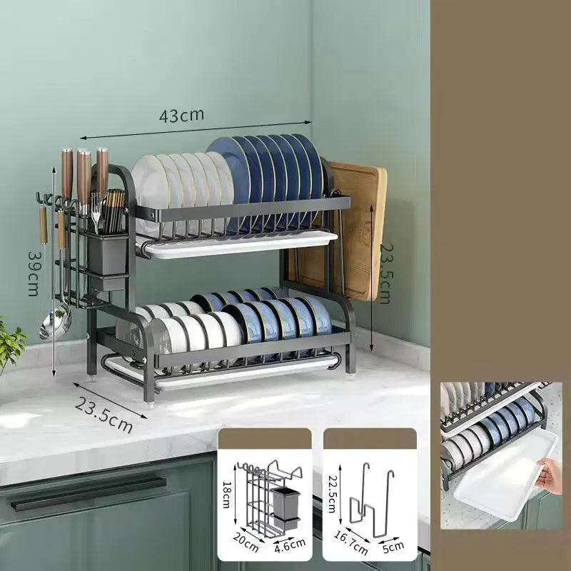 Égouttoir à Vaisselle Compact à 2 Niveaux